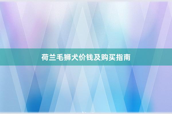 荷兰毛狮犬价钱及购买指南